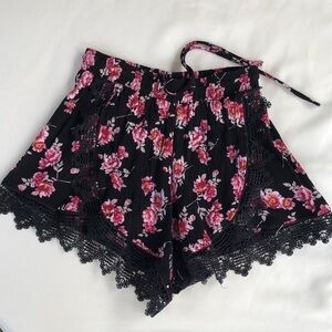 Floral/Crochet Lace High waist Black Shorts